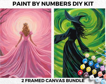 Enchanted Witches   2x Paint by Numbers Kit for Adults   Whimsical Pink & Green Magical Duo   DIY Art for Beginners  Wall Decor  Gift Idea