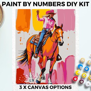 Cowgirl PAINT by NUMBERS Kit Adults Minimalistic Chic DIY Painting Easy Beginners Hobby Painting Kit Wall Women Gift Mum Pink Pony Club