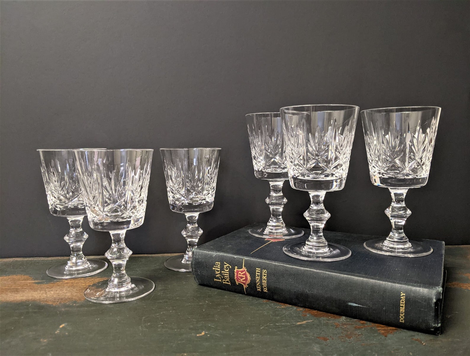 Vintage Crystal Wine Glasses Wafer Stem Fan and Diamond Etsy