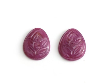 Natural Ruby Pear Carving, 12.5x15 mm, Ruby Pear, Red Ruby Pear Carving, Ruby Carving Loose Gemstone, Ruby Pendant, Earrings Pair (2 Pieces)