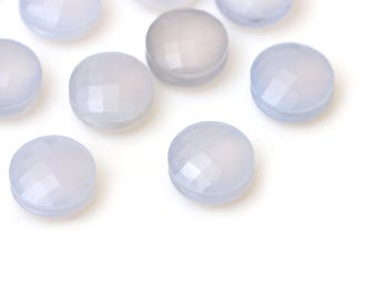 Kaboszony fasetowane z niebieskiego chalcedonu, 12 mm, kaboszon z niebieskiego chalcedonu w kolorze barwinka, naturalny kamień chalcedonowy do wyrobu biżuterii