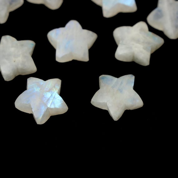 Natural Rainbow Moonstone Star Cabochon, 14.5 mm To 15 mm, Smooth Carved Star Gemstone, Flashy Moonstone Loose Stone for Jewelry Making