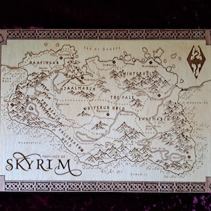 Laser-Engraved Wooden Map of Skyrim