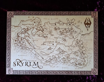 Laser-Engraved Wooden Map of Skyrim