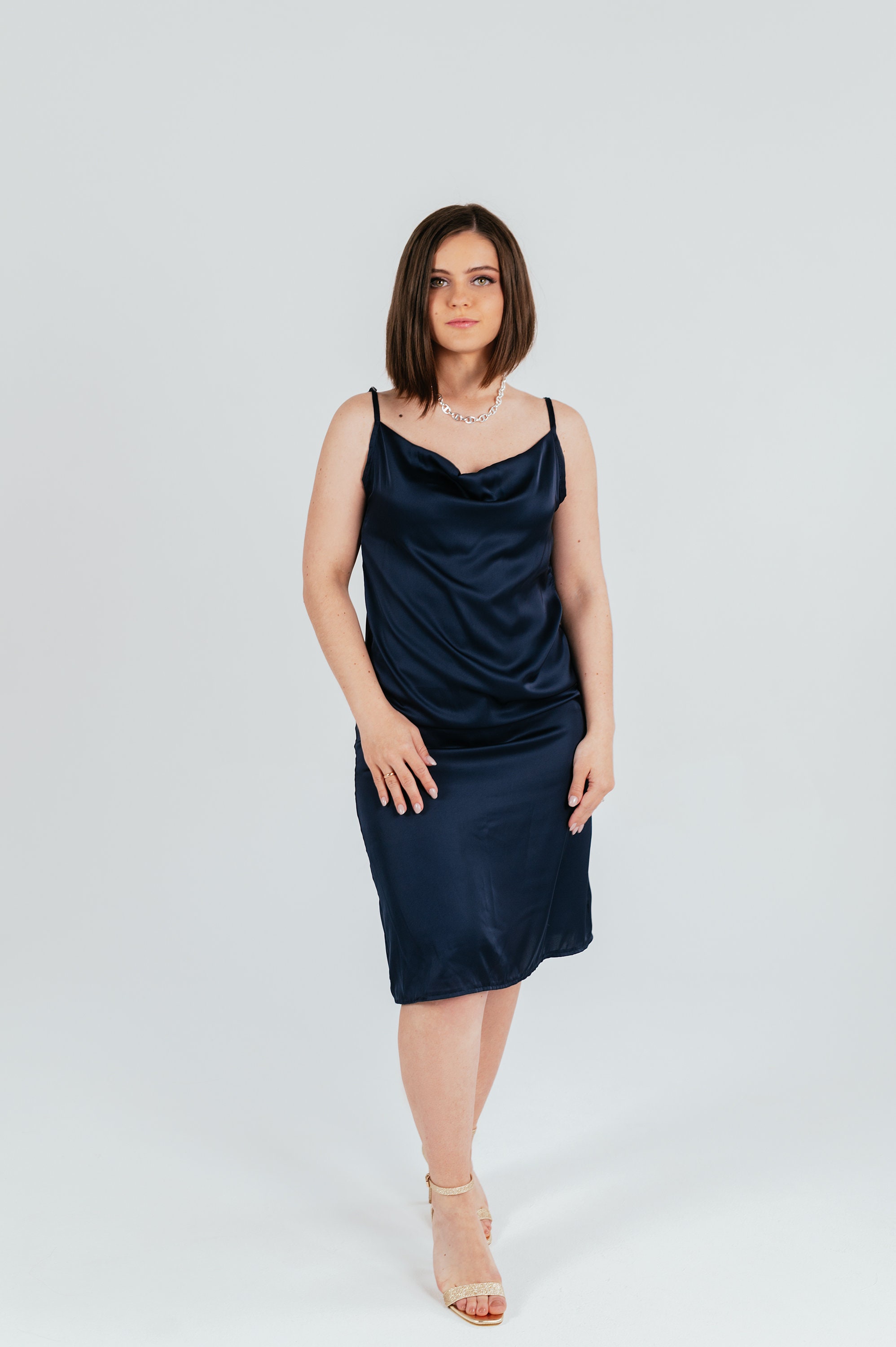 Dark blue silk dress Camisole dress Simple navy blue silk slip Etsy