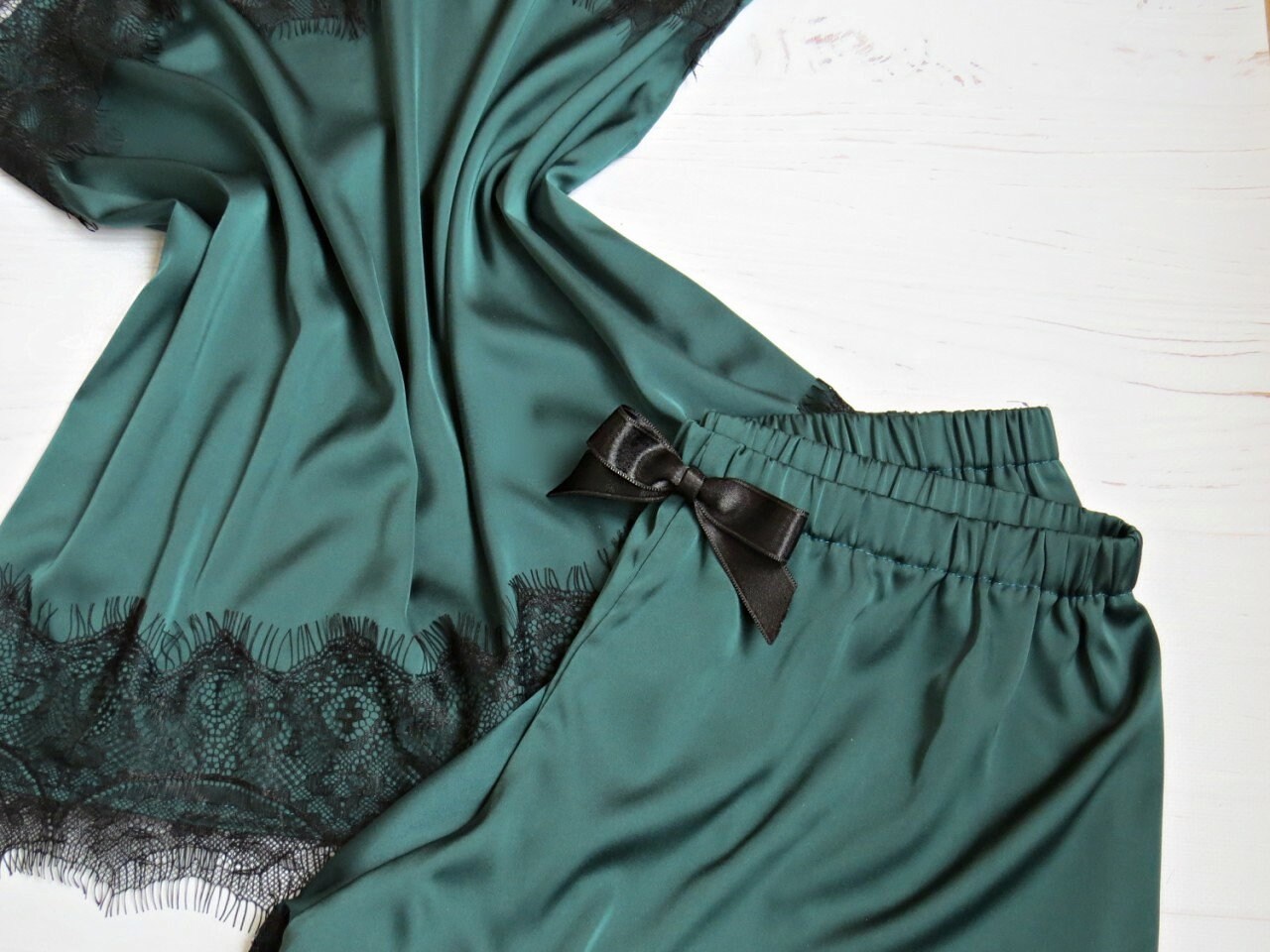 Emerald Green Pajamas Silk Pajama Set Women Plus Size Lingerie Etsy