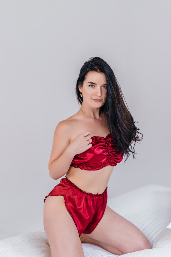 Frilly Panties Burgundy Satin Panties Plus Size Lingerie Etsy