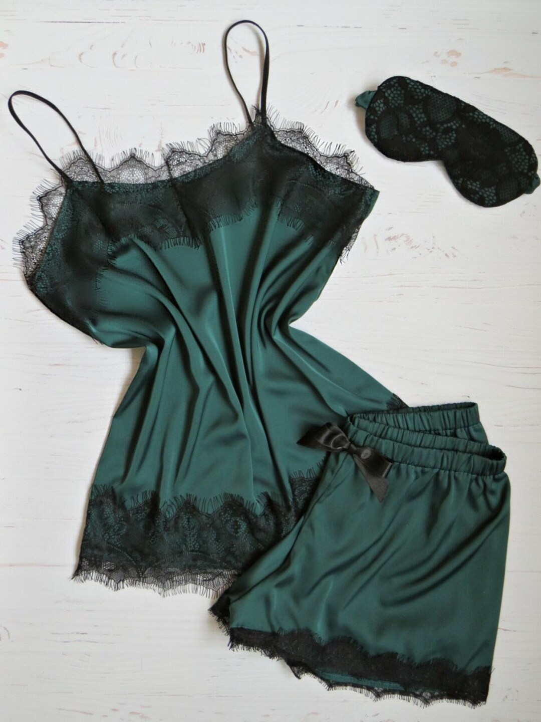Emerald Green Pajamas Silk Pajama Set Women Plus Size Lingerie Etsy