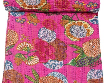 Couette Kantha à imprimé de fruits Courtepointes vintage faites à la main Literie bohème king size Couvre-lit Quilting Courtepointes hippie à vendre