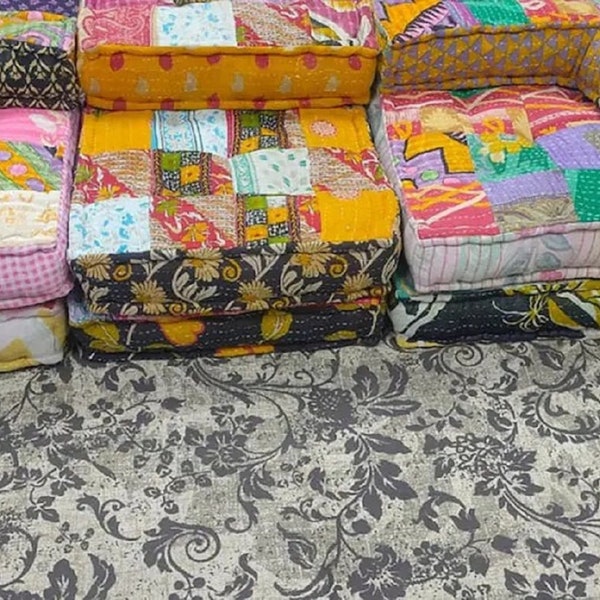 Indian Kantha Vintage Sofa with 30 PC Assorted poster Handmade Patchwork Floor Sofa Bohemian 3 Seat Sofa Indian Modular Sofa Custom size