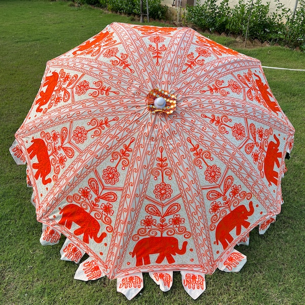 Beautiful Embroidery Umbrella, Indian Handmade Large Parasol Outdoor Patio Decoration, bohemian Beach Umbrella, Garden Umbrellas