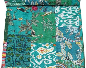 Patchwork  Kantha Quilt in  Bohemian Kantha Blanket Indian Handmade Kantha Bedding Coverlets Quilts For Sale and Gifts Quilted Covers