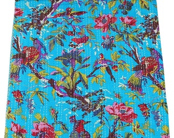 Édredon Kantha Turquoise jeté indien fait main couverture réversible couvre-lit coton tissu boho boho couette chic couvre-lits