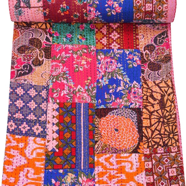 Indian Patchwork cotton kantha quilt Bedding throw sofa coverlet bedspread Twin/Queen size Handmade blanket