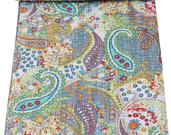 Graue Tagesdecke Baumwolle Tagesdecke Kantha Quilt Boho Tagesdecke Bettwäsche