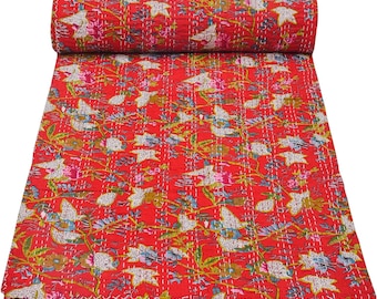 Red Paradise Kantha Quilt in Queen Size Bohemian Kantha Blanket Indian Handmade Kantha  Quilts For Sale and Gifts Quilted Covers