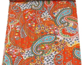 Indische Paisley Baumwolle Orange Kantha Quilt handgemachte werfen Wendedecke Boho Chic Bettwäsche Bettdecken