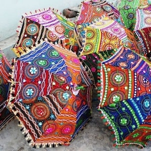 30 Pc Traditional Indian Designer Vintage Handmade, Colorful, Patch work, Wedding Embroidered parasol Lot image 3