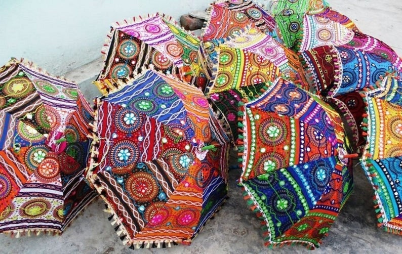 30 Pc Traditional Indian Designer Vintage Handmade, Colorful, Patch work, Wedding Embroidered parasol Lot image 3