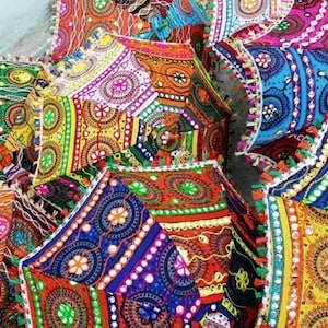 30 Pc Traditional Indian Designer Vintage Handmade, Colorful, Patch work, Wedding Embroidered parasol Lot image 1