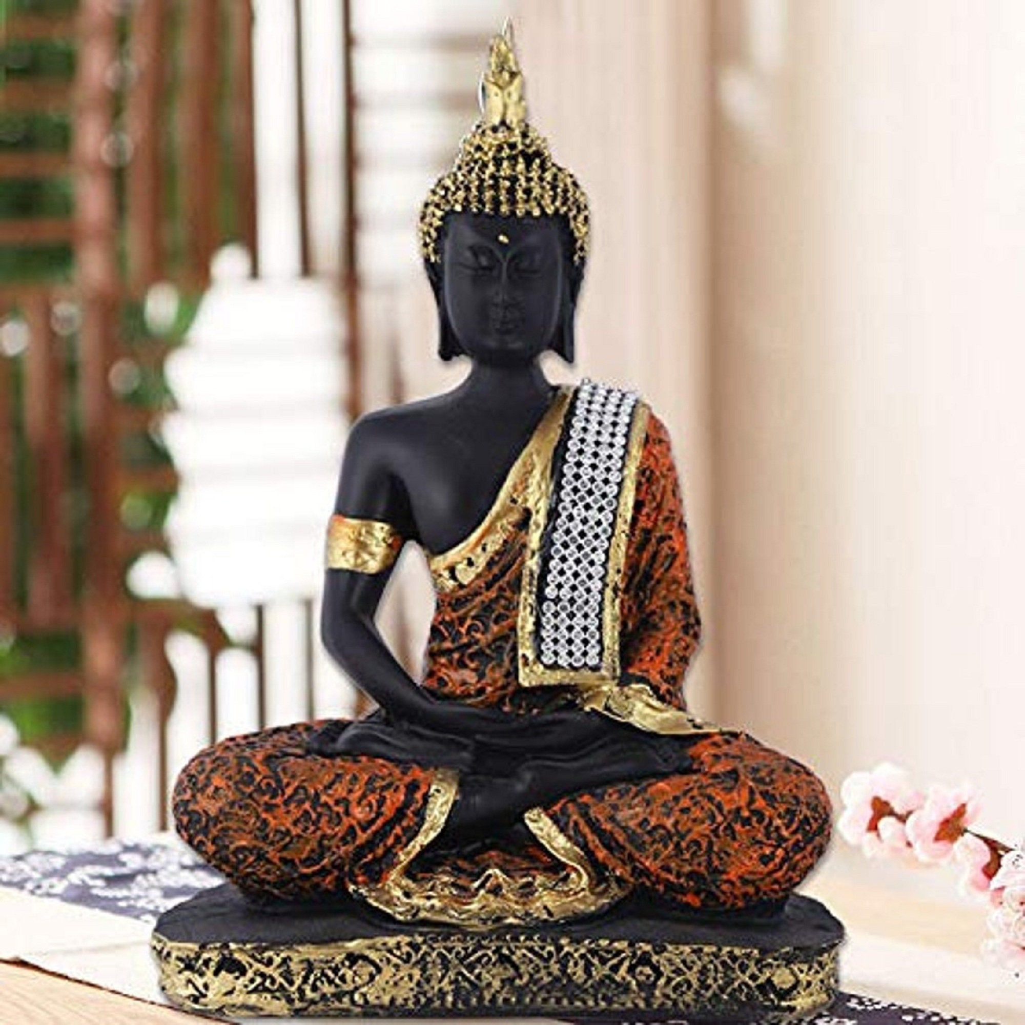 Statue de Bouddha orange Figurine de Bouddha méditant Décoration intérieure  Cadeau spirituel Protection thaïlandaise Décoration bouddhiste pour la  maison et le bureau -  France