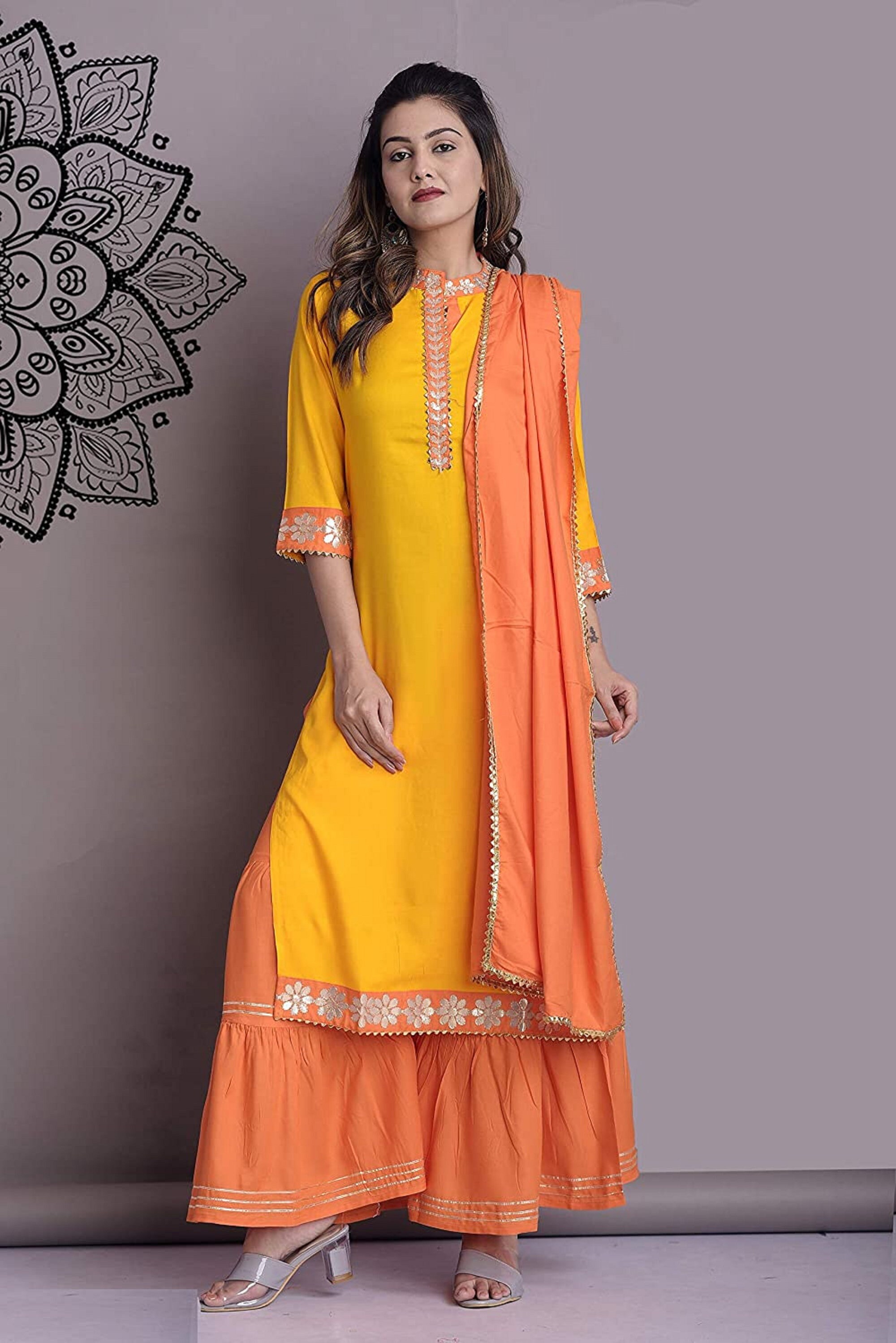 yellow plain kurti combination
