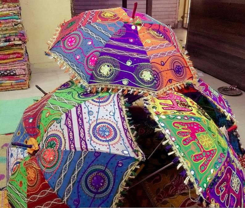 30 Pc Traditional Indian Designer Vintage Handmade, Colorful, Patch work, Wedding Embroidered parasol Lot image 5