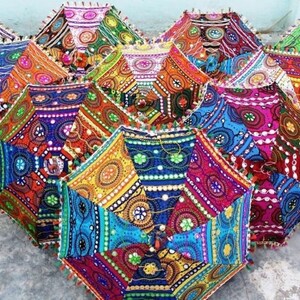 30 Pc Traditional Indian Designer Vintage Handmade, Colorful, Patch work, Wedding Embroidered parasol Lot image 4