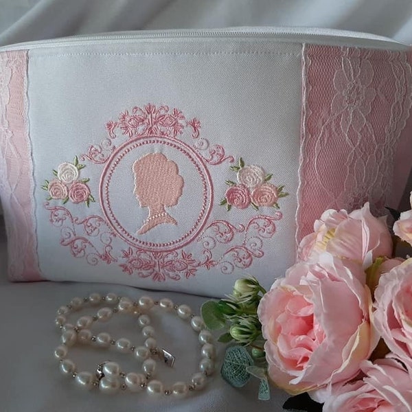 Trousse pour maquillage camée et roses shabby chic romantique