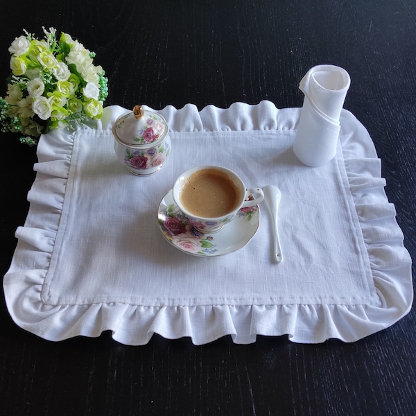 Set de table et sa serviette en lin blanc