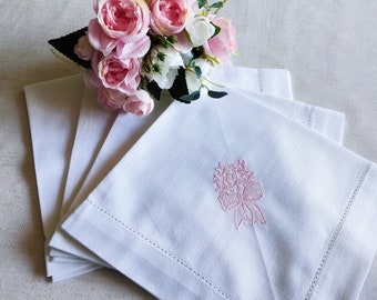 Lot De 6 Serviettes De Table Brodées Main – Coton Blanc 40cm – Artisanat (NEUFES, Sans étiquettes)
