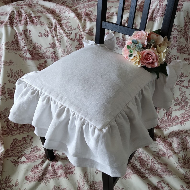 Pure white linen chair cover image 9