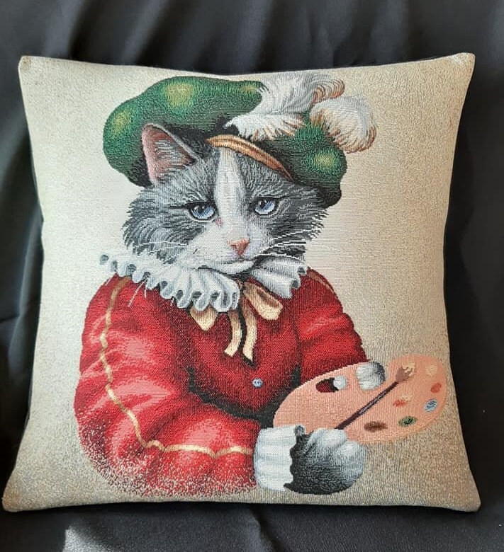Housse de Coussin Jacquard Chat Peintre 45 X cm