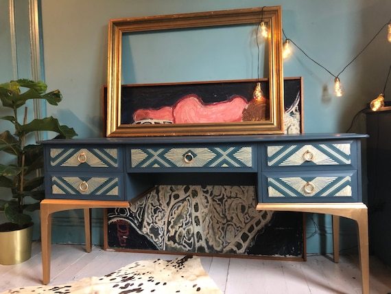 blue and gold dressing table Makeup Vanity Table Set 3 LED Adjustable Mirror, Blue, Blue main image 0
