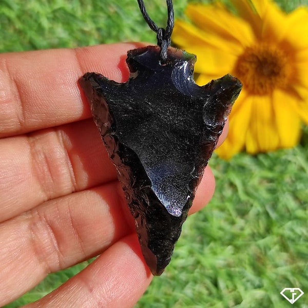 Pendentif pointe de flèche Obsidienne naturelle du Mexique (lithothérapie, idée cadeau)