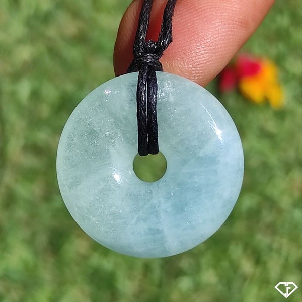 Aquamarine pendant donut shaped (gift idea, lithotherapy)