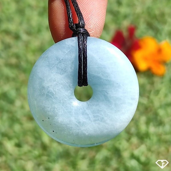 Pendentif Aigue-marine naturelle forme donut (idée cadeau, lithothérapie)