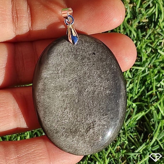 Natural stone jewelry Silver Obsidian pendant lithotherapy, gift idea