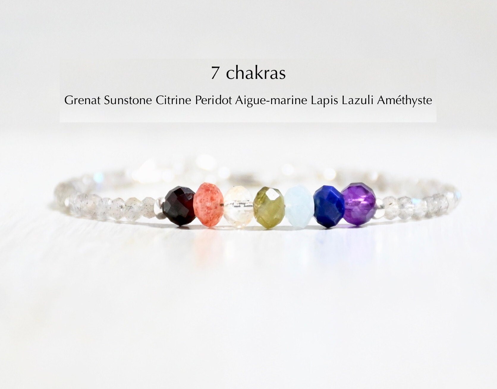 Bracciale Chakra In Argento 925 – Yoga, 7 Pietre, Amuleto Donna Con Catena Di Estensione