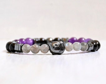 Men bracelet empath bracelet for men, black tourmaline amethyst labradorite bracelet