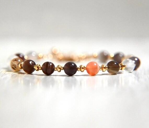 AGATE BOTSWANA, 925 Silver Bracelet, 18K Gold or Gold Filled in