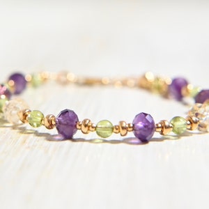 AMETHYSTE CITRINE et peridot bracelet femme pierres naturelles, bracelet ajustable argent925 ou gold filled