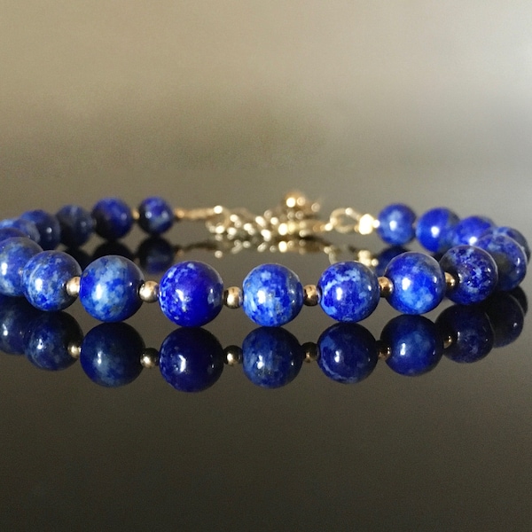 LAPIS LAZULI, bracelet femme en lapis lazuli naturelle, bracelet ajustable argent925 ou gold filled et lapis lazuli, cadeau femme septembre