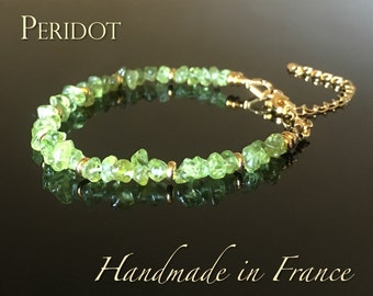 PERIDOT, bracelet boho péridot, pierre naturelle,  bracelet ajustable argent ou gold filled et péridot, pierre de naissance cadeau boho