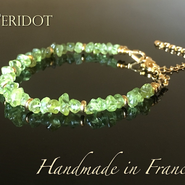 PERIDOT, bracelet boho péridot, pierre naturelle,  bracelet ajustable argent ou gold filled et péridot, pierre de naissance cadeau boho