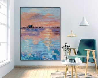 Original Art Extra Large Abstract Painting Canvas Hand Painted Contemporary Colorful Ocean Wall Art Texture Painting Modern Abstract Art
