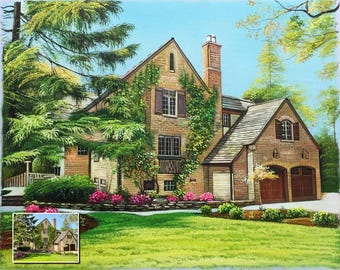 Custom house portrait oil painting, Hand painted Landscape painting, Personalized painting from photo, Home Portrait, custom oil portrait