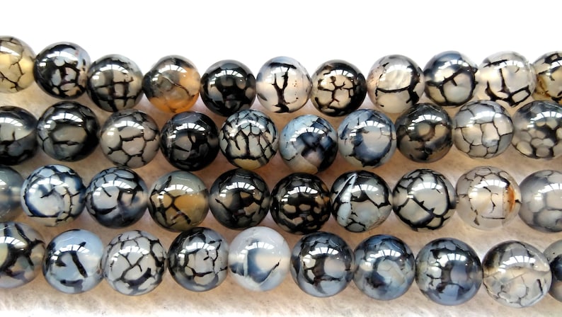 6mm 8mm 10mm 12mm Natural agate gemstone white black dragon vein agate round beads full strand 15.5