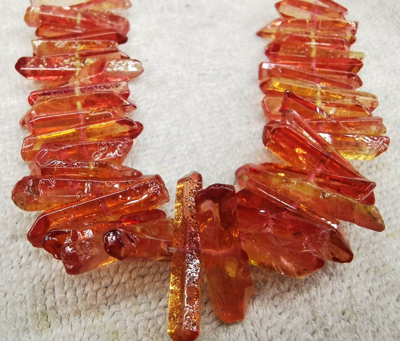 Centrial drilled--Titanium Quartz Crystal Point Stick Beads strand 8 Spikes sharp beads sticks necklace 20-40mm