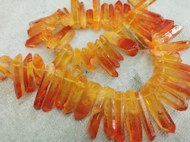 Centrial drilled--Titanium Quartz Crystal Point Stick Beads strand 8 Spikes sharp beads sticks necklace 20-40mm